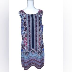 ARTISAN 💗 NY - Stunning Blue and Pink Sleeveless Shift Dress for Women - Sz: 8